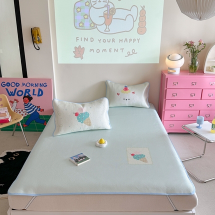 91家纺网 家纺一手货源 找家纺 美乐迪家纺 2025新款数码印花养生冰藤凉席 冰淇淋