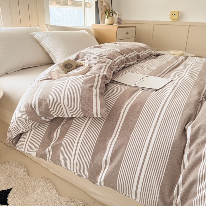 91家纺网 家纺一手货源 找家纺 首爱家纺 2025新款色织老粗布四件套全棉四件套纯棉四件套 咖格