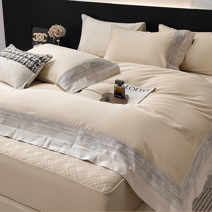 91家纺网 家纺一手货源 找家纺 （总）  2025新款春夏A类长绒棉夹棉床盖床笠四件套全棉纯棉纯色绗绣四季款保护罩高级感床上用品