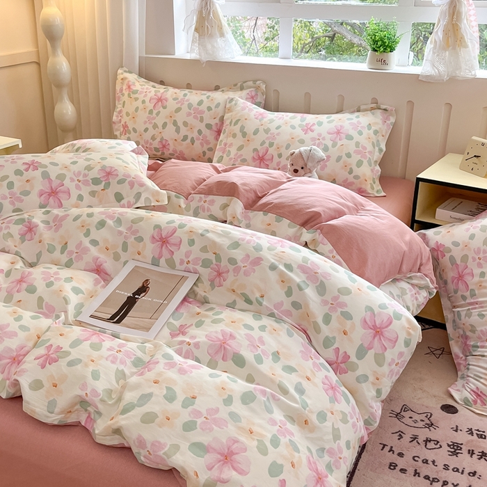 91家纺网 家纺一手货源 找家纺 大吉 2025新款100全棉纯棉喷气小清新被套四件套纯棉三件套床笠四件套单被套单枕套 甜梦