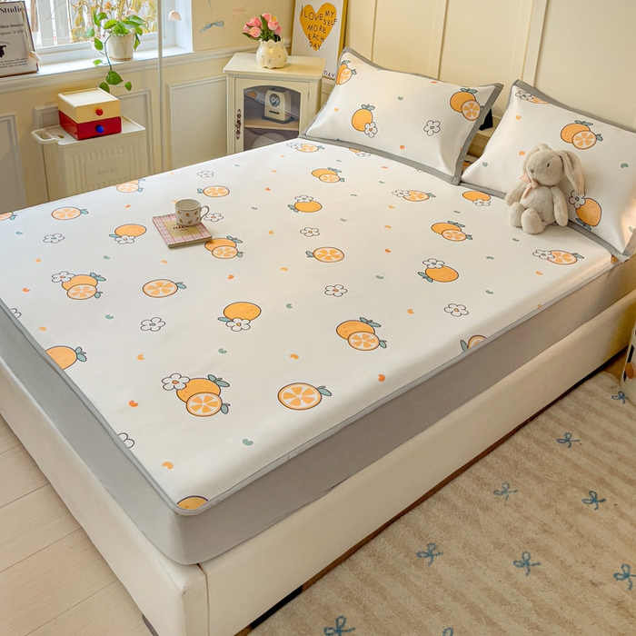 91家纺网 家纺一手货源 找家纺 富馨莱 2025新款床笠款冰藤印花凉席A类抗菌冰丝席支持定制尺寸 心想事成