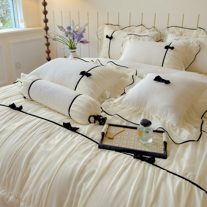 91家纺网 家纺一手货源 找家纺 狂想家（床边故事）2025赛琳法式高定四件套 赛琳奶昔白