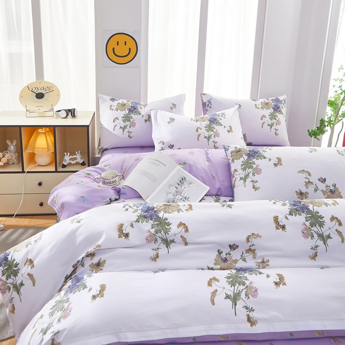 91家纺网 家纺一手货源 找家纺 黛妮雅 2025新款AB版全棉印花单被套床单枕套 陌上花开紫