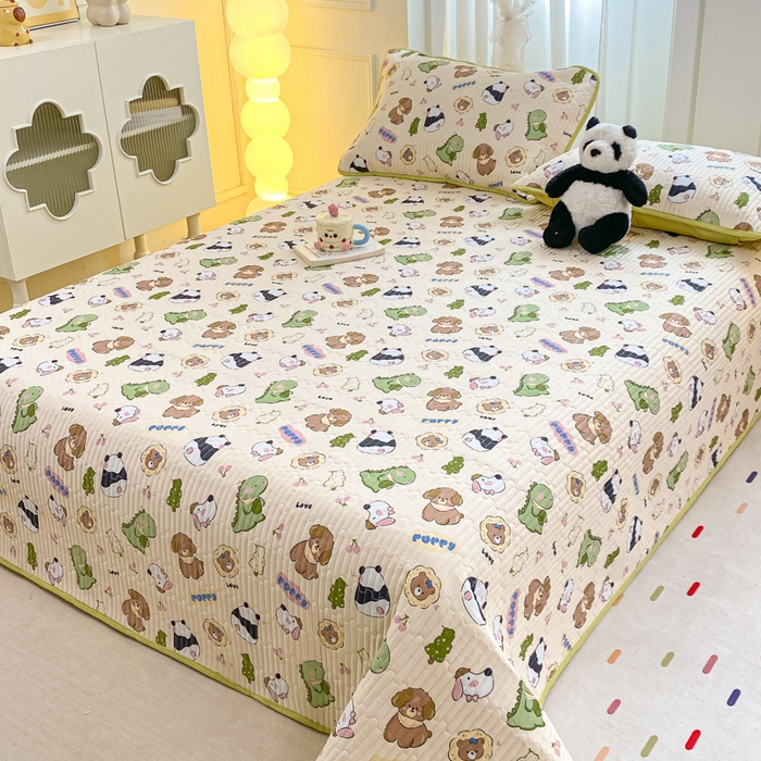 91家纺网 家纺一手货源 找家纺 顺顺家纺 2025新款全棉卡通夹棉床盖 森林集会