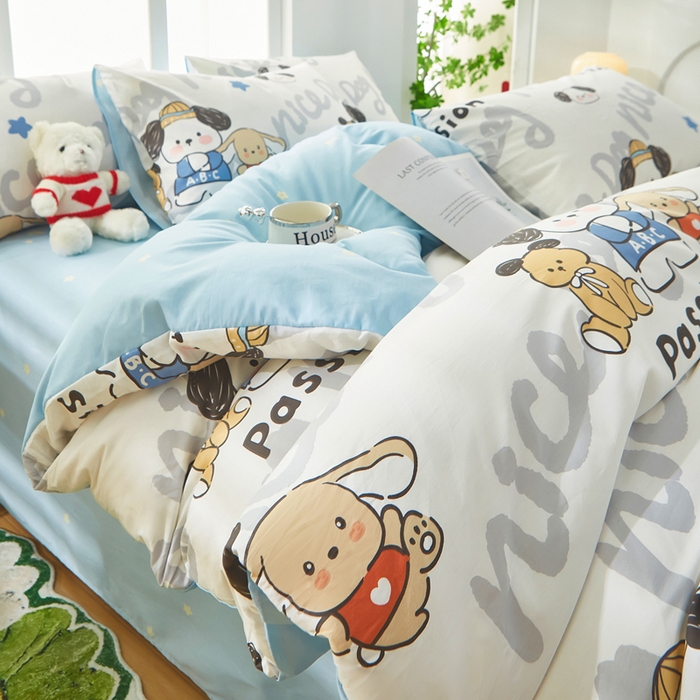 91家纺网 家纺一手货源 找家纺 黛妮雅 2025新款AB版全棉印花单被套床单枕套 萌酷狗