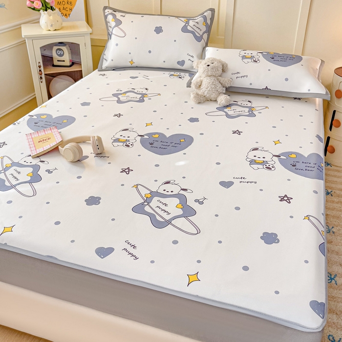 91家纺网 家纺一手货源 找家纺 富馨莱 2025新款床笠款冰藤印花凉席A类抗菌冰丝席支持定制尺寸 星星狗