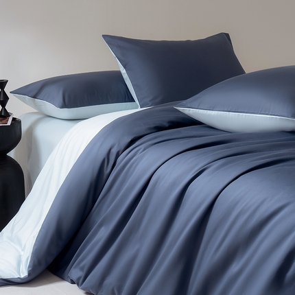 Mr.pig猪先生水洗棉 2024新品A类100全棉高支高密贡缎新疆长绒棉四件套纯棉床单被套学生宿舍三件套枕套床笠床上用品 深空蓝+蒂蓝