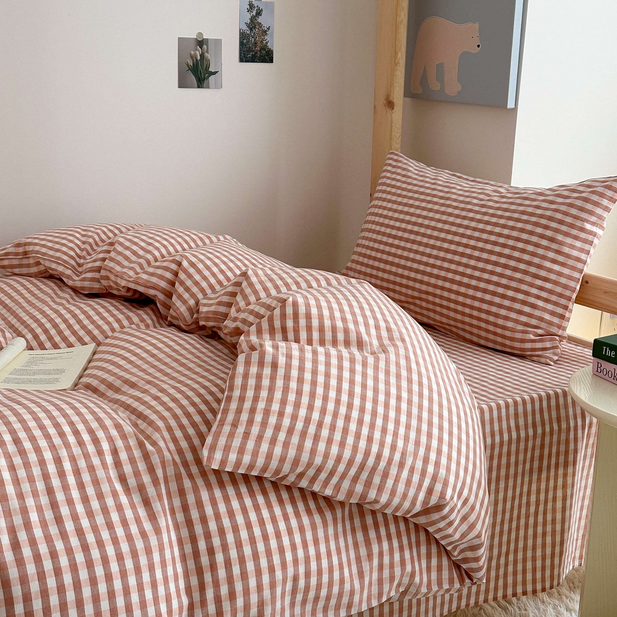 91家纺网 家纺一手货源 找家纺 拔萃 2025新款全棉纯棉色织学生上下铺套件格子纯棉宿舍三件套六件套 玉小格