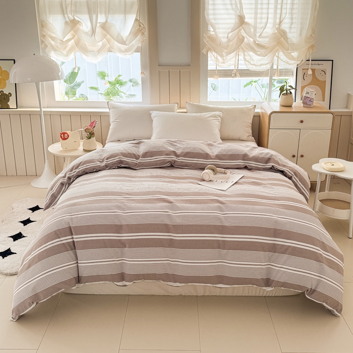 91家纺网 家纺一手货源 找家纺 首爱家纺 2025新款色织老粗布四件套全棉四件套纯棉四件套 咖格