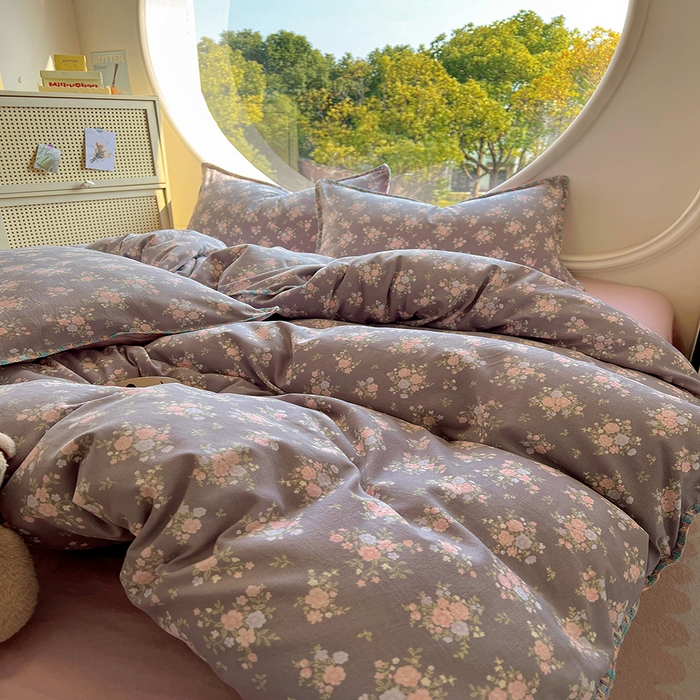 91家纺网 家纺一手货源 找家纺 葡萄家 2025爆款高克重彩色三角针A类针织双层纱四件套 提供买家秀 茉福灰