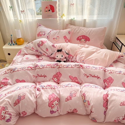 91家纺网 家纺一手货源 找家纺 2025新款水洗棉三丽鸥可爱系列四件套-系列一 可爱-俏皮美乐蒂