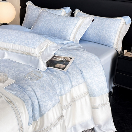  2025新款高端轻奢A类母婴级兰精天丝全工艺刺绣四件套高端真丝夏季丝滑裸睡床上用品 维曼-香颂蓝