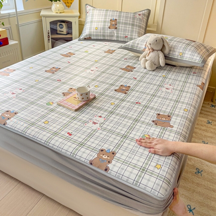 富馨莱 2025新款床笠款冰藤印花凉席A类抗菌冰丝席支持定制尺寸 格子熊