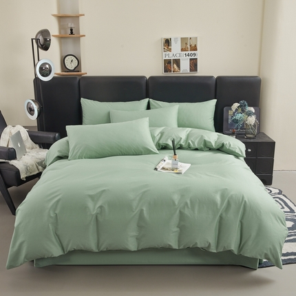 雅萱家纺 2025新款40S斜纹13372全棉纯色四件套 40S薄荷绿