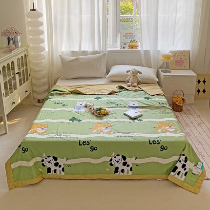 心悦家纺 2025新款全棉印花棉花夏被 班尼狗