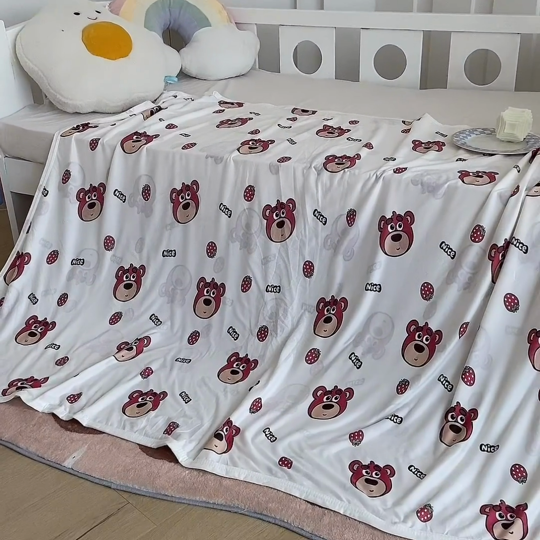 91家纺网 家纺一手货源 找家纺 2026新款儿童针织多功能盖毯 草莓熊