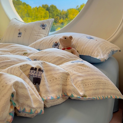 葡萄家 2025爆款高克重彩色三角针A类针织双层纱四件套 提供买家秀 北鼻象