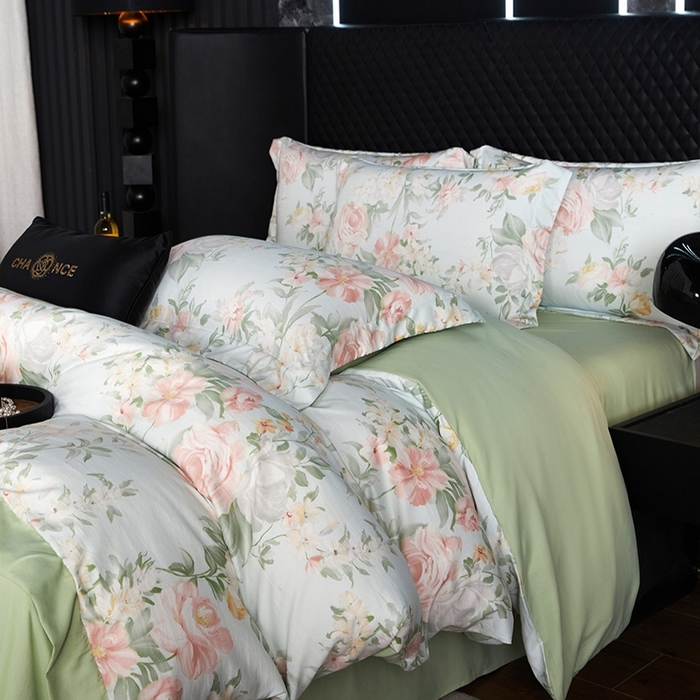 91家纺网 家纺一手货源 找家纺 棠颂 2025新款s莱赛尔天丝数码印花四件套（礼盒款） 南枝