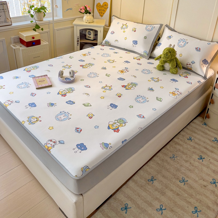 91家纺网 家纺一手货源 找家纺 富馨莱 2025新款床笠款冰藤印花凉席A类抗菌冰丝席支持定制尺寸 宇航员