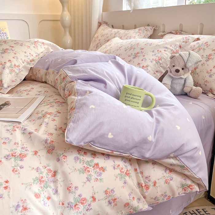 91家纺网 家纺一手货源 找家纺 大吉 2025新款100全棉纯棉喷气小清新被套四件套纯棉三件套床笠四件套单被套单枕套 花语蔷薇