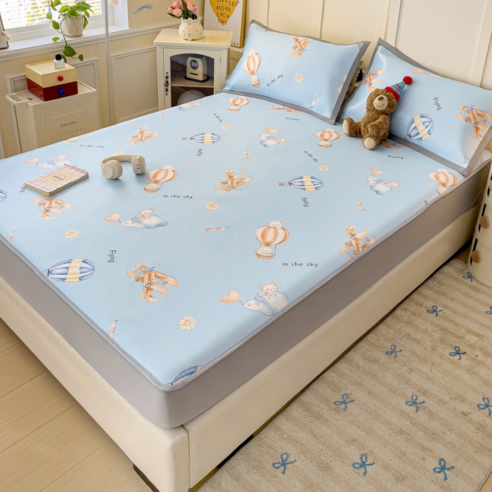 91家纺网 家纺一手货源 找家纺 富馨莱 2025新款床笠款冰藤印花凉席A类抗菌冰丝席支持定制尺寸 星空探险家