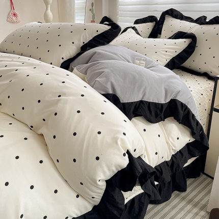 富米莱（原臻工厂）2025新款A类针织双层纱赫本风床盖四件套蝴蝶 黑边-点点爱米