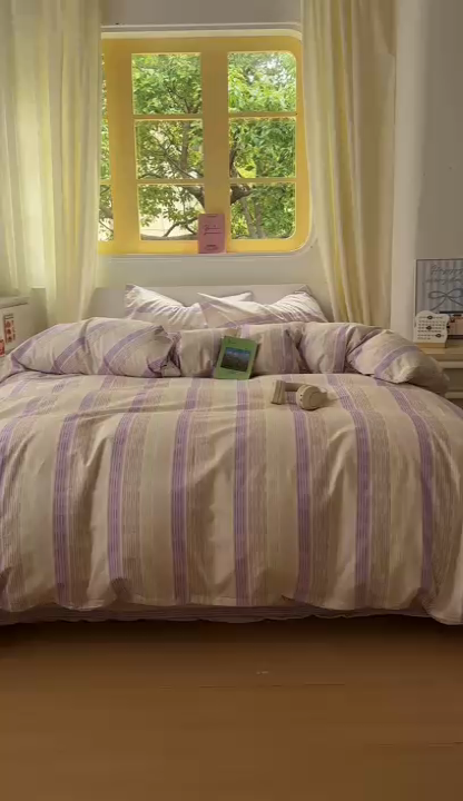 91家纺网 家纺一手货源 找家纺 田野2025新款13372全A全棉四件套 紫椰千层