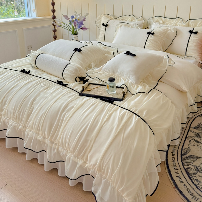 91家纺网 家纺一手货源 找家纺 狂想家（床边故事）2025赛琳法式高定四件套 赛琳奶昔白