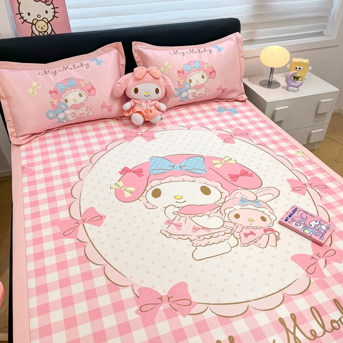 91家纺网 家纺一手货源 找家纺 （总）2025新款正版授权A类大版数码印花三丽鸥可机洗1200D冰丝凉席席子凉席可组合针织棉夏被四件套-平铺款