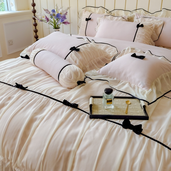 91家纺网 家纺一手货源 找家纺 狂想家（床边故事）2025赛琳法式高定四件套 赛琳茶花粉