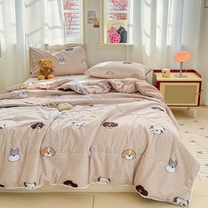 91家纺网 家纺一手货源 找家纺 慕尚家纺 2025新款水洗棉花边工艺羽丝棉卡通系列夏被 巴克狗