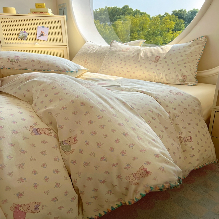 91家纺网 家纺一手货源 找家纺 葡萄家 2025爆款高克重彩色三角针A类针织双层纱四件套 提供买家秀 约克夏夏