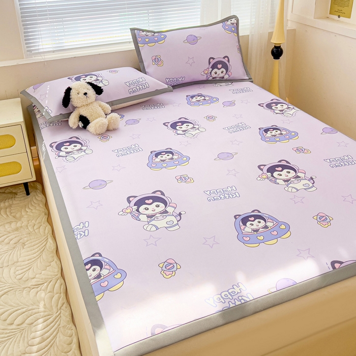 91家纺网 家纺一手货源 找家纺 富馨莱 2025新款平铺款冰藤印花凉席A类抗菌冰丝席支持定制尺寸 淘气喵