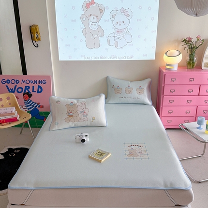 美乐迪家纺 2025新款数码印花养生冰藤凉席 里约小熊