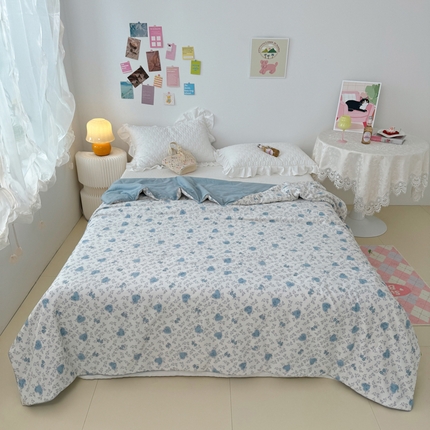 云锦家居  2025新款A类牛奶针织棉夏凉被被子被芯 蓝色爱心