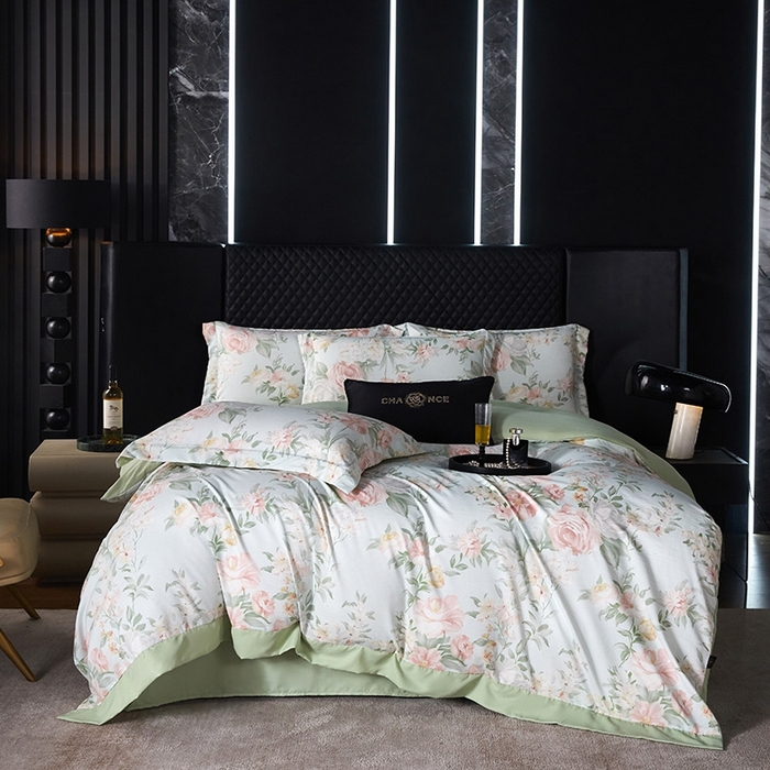 91家纺网 家纺一手货源 找家纺 棠颂 2025新款s莱赛尔天丝数码印花四件套（礼盒款） 南枝