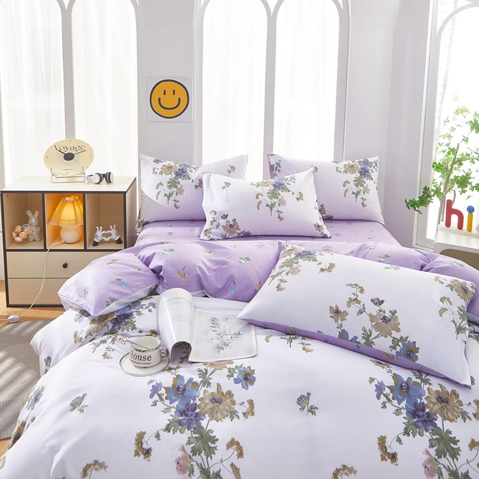 91家纺网 家纺一手货源 找家纺 黛妮雅 2025新款AB版全棉印花单被套床单枕套 陌上花开紫