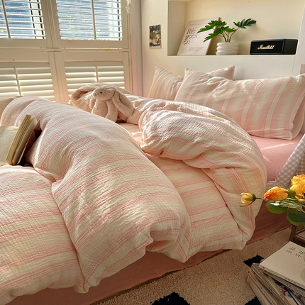 91家纺网 家纺一手货源 找家纺 （总）田野2025新款全棉皱皱纱四件套