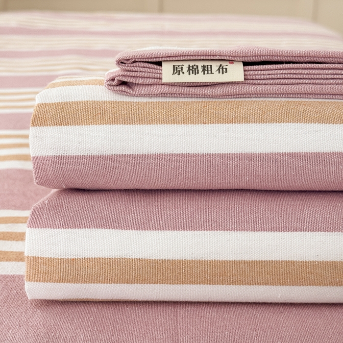 91家纺网 家纺一手货源 找家纺 首爱家纺 2025新款色织老粗布床单老粗布凉席三件套 粉恋