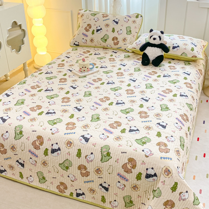 91家纺网 家纺一手货源 找家纺 顺顺家纺 2025新款全棉卡通夹棉床盖 森林集会