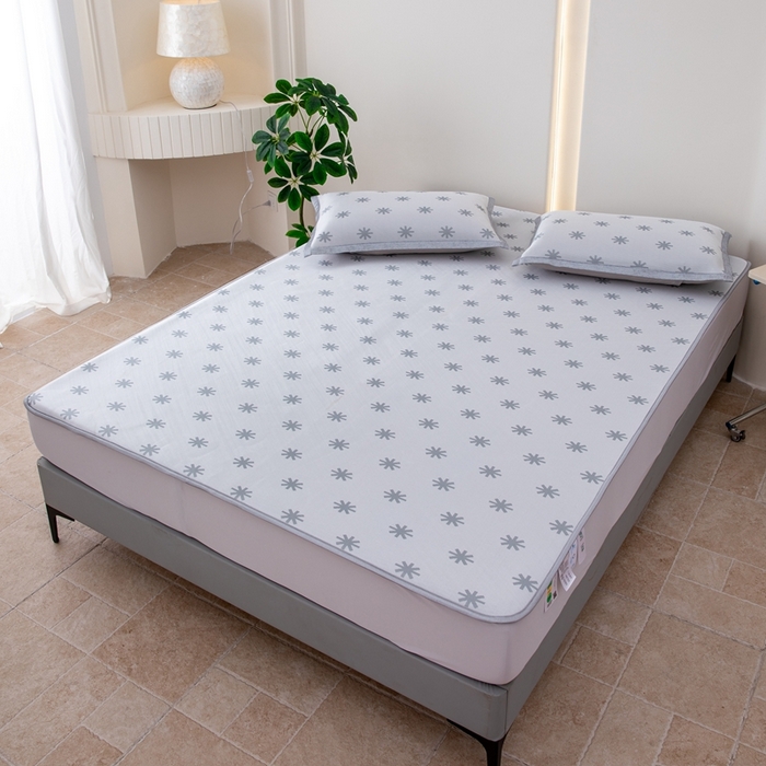 91家纺网 家纺一手货源 找家纺 凌云家纺  2025新款提花凉感冰丝席床笠款三明治凉席三件套 雪漾-灰