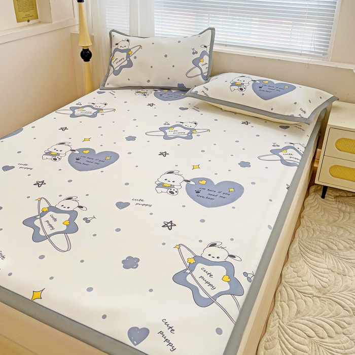 91家纺网 家纺一手货源 找家纺 富馨莱 2025新款平铺款冰藤印花凉席A类抗菌冰丝席支持定制尺寸 星星狗