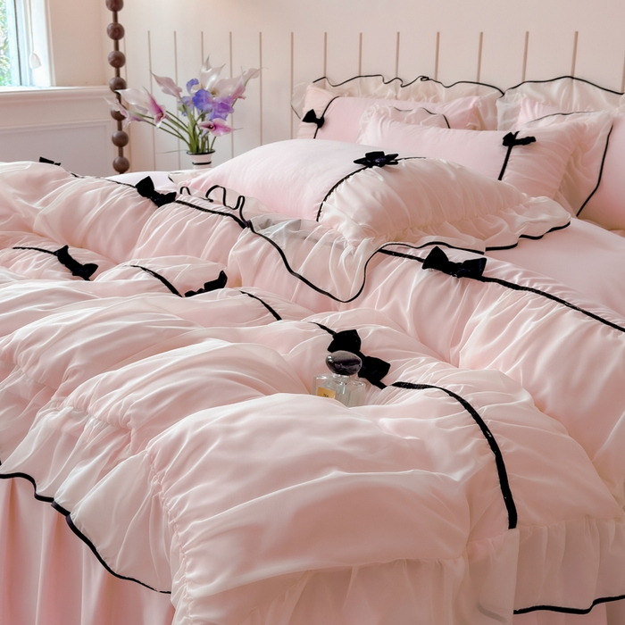 91家纺网 家纺一手货源 找家纺 狂想家（床边故事）2025赛琳法式高定四件套 赛琳蜜桃粉