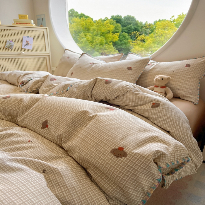 91家纺网 家纺一手货源 找家纺 葡萄家 2025爆款高克重彩色三角针A类针织双层纱四件套 提供买家秀 布莱尔