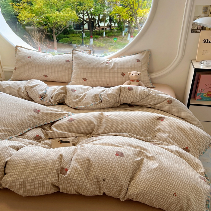 91家纺网 家纺一手货源 找家纺 葡萄家 2025爆款高克重彩色三角针A类针织双层纱四件套 提供买家秀 布莱尔