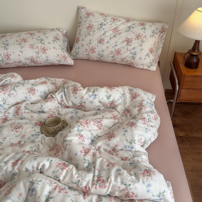 91家纺网 家纺一手货源 找家纺 曲之慕2025新款A类母婴级有氧全棉纯棉双层纱印花四件套 芳若-米