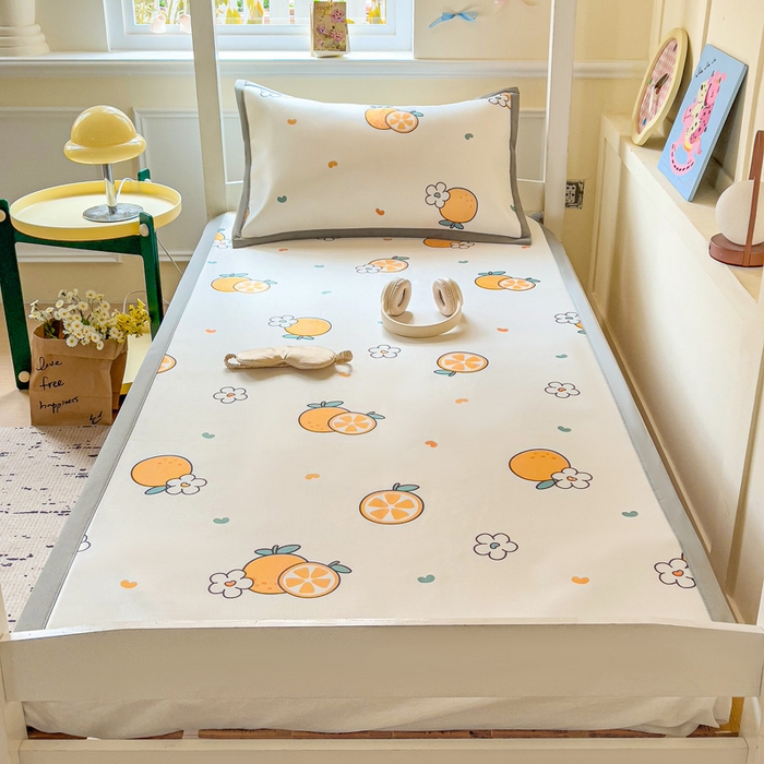 91家纺网 家纺一手货源 找家纺 富馨莱 2025新款学生平铺款冰藤印花凉席A类抗菌冰丝席支持定制尺寸 心想事成