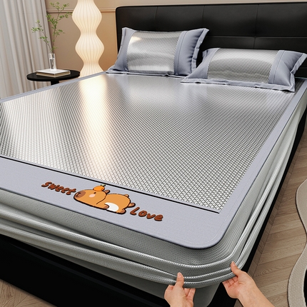 花言狐语 2025新款提花冰藤双面席床笠 床笠款-卡比巴拉-灰色