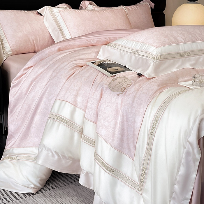 91家纺网 家纺一手货源 找家纺 高端轻奢A类母婴级兰精天丝全工艺刺绣四件套高端真丝夏季丝滑裸睡床上用品  维曼-香颂粉