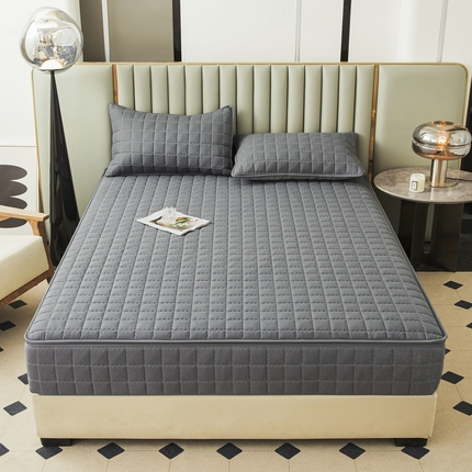 91家纺网 家纺一手货源 找家纺 欧邦 2025新款可拆卸六面全包夹棉床笠 五面夹棉-深灰